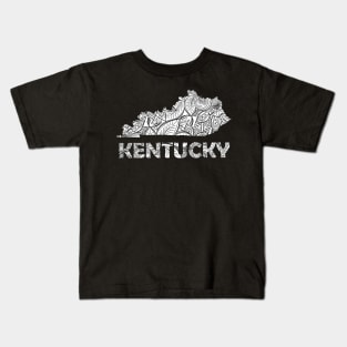 Mandala art map of Kentucky with text in white Kids T-Shirt